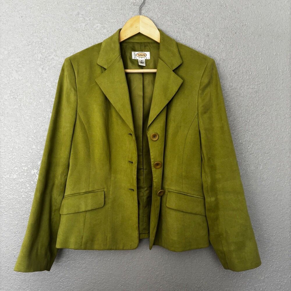 Talbots Petites Green Suede Blazer Jacket Womens Size 10 Career Casual Holiday